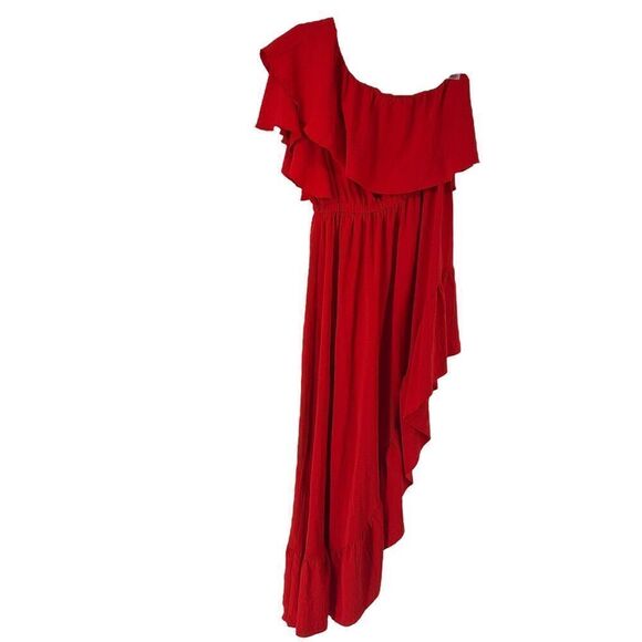 Red One Shoulder Ruffle Dress Size M Zesica High Low Date Night Valentines Sexy - Picture 1 of 7